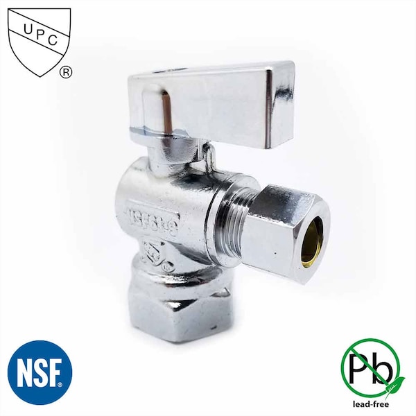 Thrifco Plumbing 1/2 Inch FIP x 1/4 Inch Comp Quarter Turn Brass Angle Stop Valve 4406458 - main